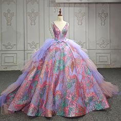 Vintage Glamour: Bling Shiny V-Neck Sleeveless Evening Formal Quinceañera Dresses Rainbow Gown, Quinceañera Dresses, 15 Dresses Quinceanera, Bridal Elegance, Dresses Quinceanera, Evening Dresses For Weddings, Dress Order, Evening Formal, Bridal Crown