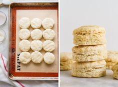 there are several different types of biscuits on the table and one is made from scratch