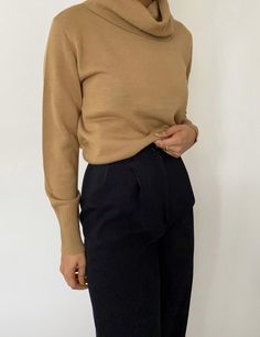 "Vintage tan knit turtleneck. In great condition, minimal wear. Measurements: Size: M Shoulder to shoulder: 16.5\" Bust: 19\" Length: 22.5\" Sleeve: 23.5\" Material: 72% Acrylic 28% Wool Vintage and pre-loved items are one of a kind and may have minor imperfections. The color of the item may slightly vary due to lighting. The model in the photos wears a size XS/S and is 5'3\". We cannot be certain that an item will fit you. Please refer to the measurements. All Sales Final" Fine Knit Beige Turtleneck For Fall, Classic Beige Turtleneck For Fall, Beige Turtleneck For Workwear In Fall, Fall Beige Turtleneck For Workwear, Winter Beige Fine Knit Turtleneck, Beige Fine Knit Winter Turtleneck, Beige Turtleneck Sweater For Work, Beige Funnel Neck Turtleneck For Work, 90s Ralph Lauren