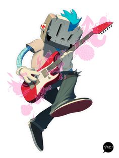 a cartoon character playing an electric guitar