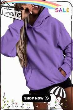 Purple Loose Kangaroo Pocket Hoodie Kangaroo Pocket Hoodie, Pocket Hoodie, Kangaroo Pocket, Kangaroo, Sweatshirts Women, Hoodies Womens, Fall Winter, Shop Now, Purple