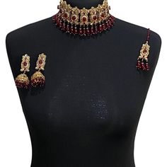 Pakistani jewellery set. Set includes - Earrings  Necklace  Tikka Kundan Choker With Latkans For Wedding, Wedding Kundan Choker With Latkans, Bollywood Style Bridal Choker Necklace, Ceremonial Stone Work Choker Jewelry, Heavy Temple Jewelry Choker Sets, Wedding Choker With Latkans For Diwali, Festive Tilla Detail Choker Jewelry Set, Festive Tilla Choker Jewelry Set, Ruby Jewelry Sets For Party And Festivals