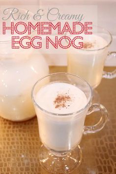 homemade eggnog recipe in glass mugs on table