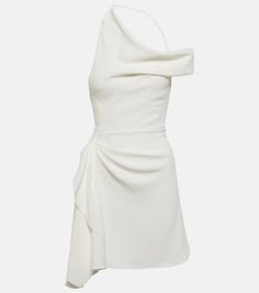 Dossier asymmetric crêpe minidress in white - Maticevski | Mytheresa Wedding Outfits For Women, Preppy Inspo, Wedding Wardrobe, Luxury Bridal, Dress Inspo, White Dresses, Bridal Outfits, Scarf Hairstyles, Designer Wedding Dresses