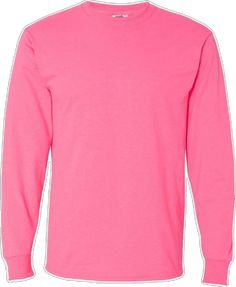 Neon Cotton Crew Neck T-shirt, Pink Long Sleeve Pre-shrunk T-shirt, Pink Pre-shrunk Long Sleeve T-shirt, Basic Long Sleeve Pink T-shirt, Casual Neon Cotton Tops, Casual Neon Cotton T-shirt, Neon Casual T-shirt With Screen Print, Pink Men, The Loom