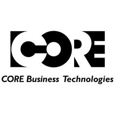 the core business technologies logo is shown in black and white, with an arrow pointing to it