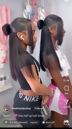 #silkpress #blackhair #cuteeee 8th Grade Prom Hairstyles, Bestie Hairstyles, Matching Hairstyles, Prom Hairstyles Black, 8th Grade Prom, Hairstyles Wig, Sleek Ponytail Hairstyles, Curly Weave Hairstyles, Quick Natural Hair Styles