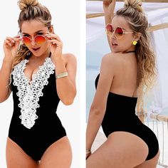 Nwt Blooming Jelly Black Crochet Lace One Piece Swimsuit Bathing Suit Swimwear Tummy Control Halter Style Ties At Neck Removable Cups Size Small Black Lace Trim Bodysuit For Summer, Elegant Summer Swimwear With Lace Trim, Lace Swimsuit, Black Crochet, Halter Style, Crochet Lace, Bathing Suit, Womens Swim, One Piece Swimsuit