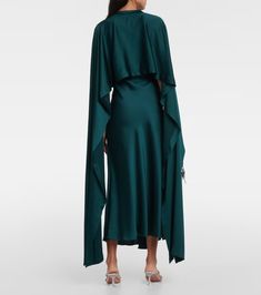 Amory caped gown in green - Simkhai | Mytheresa Cape Gown, Alexander Mcqueen Clothing, Bridal Bag, Jane Dress, Keyhole Neckline, Style Maxi Dress, Summer Accessories, Sky Aesthetic, Satin Dress