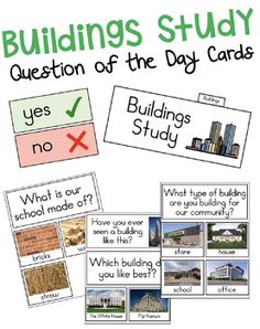 the building study cards and question cards for students to use on their homeschool