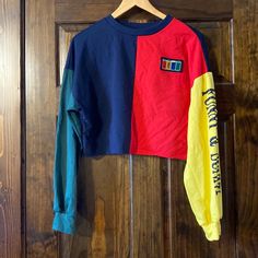 Brand New. Shein Color Block (Green, Blue, Red, Yellow) Cropped Sweatshirt. Size Small. Washed But Never Worn. About 15” Long From Neck To Bottom. See 3rd Image. Tops Shein, Cropped Sweatshirt, Shein Tops, Crop Sweatshirt, Red Yellow, Diy Clothes, Color Block, Blue Green, Womens Tops