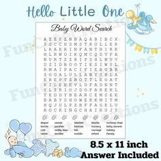 the baby word search is shown in blue and white with an image of a teddy bear on