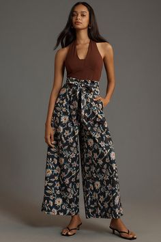 Cotton, elastane Side slant pockets Front zip Machine wash Imported | Belted Wide-Leg Pants by Corey Lynn Calter in Blue, Women's, Size: XS, Cotton/Elastane at Anthropologie Punk Scene, Nyc Shopping, High Rise Pants, Dress Jewelry, 50 Fashion, Printed Pants, Leg Pants, Clothes For Sale, Wide Leg Pants