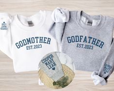 Get ready to love this godmother and godfather Sweatshirt! Is the perfect gift for the god mama and godfather who loves simple vibes! *QUICK FACTS* * 50/50 Cotton Blend Unisex Crewneck Sweatshirt * Machine Washable     *CARE INSTRUCTIONS* Machine wash Tumble dry: medium; Iron, steam, or dry: low heat; Do not dry clean Turn inside out Do not iron directly on the print * S I Z I N G * Sizing is unisex  Size guide and fit: Below there is a size guide that you can use! For a better fit feel free to Simple Vibes, Personalized Matches, Godmother Gifts, Notes Design, God Parents, Sweater Gift, The Godfather, Godmother, 50 50