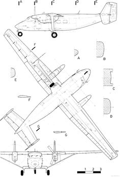 an airplane is shown in the diagram above it's design, and below it are other planes