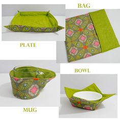 instructions for how to sew an origami bowl cover with zippered pockets