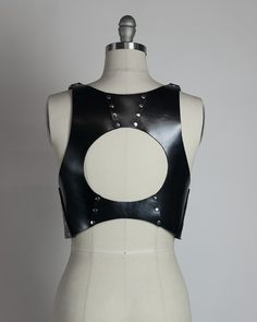 Luna Harness Leather Vest - Circle Cutout Crop Top - Apatico Gothic Harness For Cosplay, Fitted Gothic Harness For Cosplay, Fitted Punk Harness For Alternative Fashion, Gothic Tank Top For Night Out, Edgy Fitted Harness For Alternative Fashion, Gothic Sleeveless Tank Top For Cosplay, Underbust Harness, Full Moon Circle, Vampire Hunters