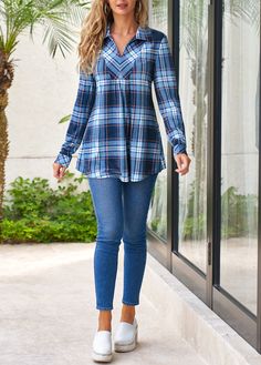 Woolen Tops, Tartan Clothing, Stylish Tops For Women, Long Sleeve Plaid Shirt, Turndown Collar, Collar Blouse, Shirt Collar, Style Mistakes, Long Sleeve Blouse