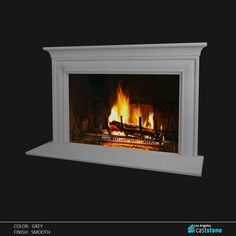 an image of a fire place with flames in the fireplace and on the mantle, black background