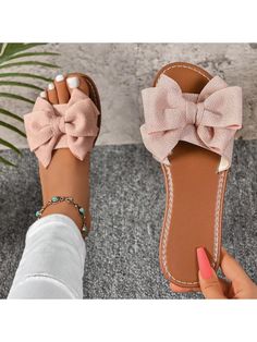 Rosa  Collar   Liso  Embellished Bow Tie Women, Slippers Summer, Summer Slide, Womens Fall Dress, Summer Slippers, Women Slippers, Beach Slippers, Slides Women, Fashion Sandals