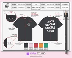 the front and back of an adult social club t - shirt, with instructions for how to