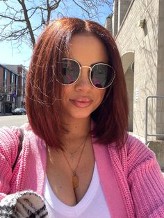 Auburn Hair Color On Black Women Bob, Reddish Brown Bob Black Women, Short Auburn Hair Black Women, Copper Hair Bob Haircut, Cooper Bob Hair, Brown Copper Short Hair, Dark Ginger Bob, Copper Hair Color Short, Auburn Bob Black Women