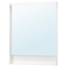 a bathroom mirror that is white and has a light on it's side,