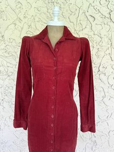 VTG 1970s 70s BETSEY JOHNSON ALLEY CAT RED CORDUROY BUTTON FRONT MIDI DRESS | eBay Retro Fitted Mini Dress For Fall, Fitted Retro Mini Dress For Fall, Casual Fitted Vintage Dress For Fall, Vintage Fitted Long Sleeve Mini Dress, Vintage Mini Dress With Buttons For Fall, Vintage Mini Dress For Fall, Vintage Long Sleeve Dresses For Fall, Fitted Retro Vintage Dress For Fall, Vintage Long Sleeve Mini Dress For Fall