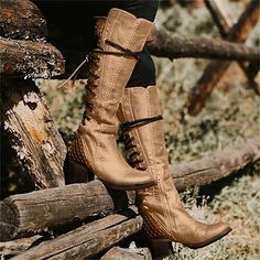 Category:Boots; Upper Materials:Faux Leather; Embellishment:Lace-up; Season:Winter,Fall; Heel Type:Chunky Heel; Gender:Women's; Size Suggestion:standard size, select your usual size; Toe Shape:Round Toe; Type:Knee High Boots; Style:Minimalism,Casual,Vintage; Heel Height(inch):2-3; Outsole Materials:Rubber; Occasion:Outdoor,Daily; Closure Type:Zipper; Pattern:Solid Color; Listing Date:10/10/2023; Production mode:Self-produce; 2024 Trends:Plus Size,Riding Boots,Heel Boots Women Heel Boots, Boots Plus Size, Knee High Boots Winter, Womens Suede Boots, Boots Heel, Boots Cowboy, Boots Style, Boots Winter, Cowboy Boots Women