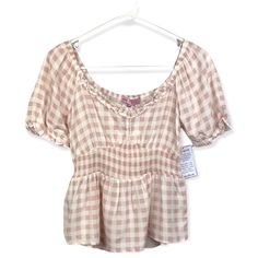 This Is A New With Tags Crave Fame Pink Plaid V Neck Scrunched Waist Top. The Material Is 100% Rayon. The Size Is A Small. Measurements: Pit To Pit: 16” Length: 20.5” Feel Free To Offer! Bundle And Save! Casual Pink V-neck Smocked Top, Short Sleeve Ruched Tops For Vacation, Ruched Short Sleeve Tops For Vacation, Ruched Short Sleeve Tops For Daywear, V-neck Smocked Top For Summer Daywear, White Casual Smocked Top With Short Sleeves, White Smocked Top With Short Sleeves, Casual Spring Smocked Top With Ruched Detail, Casual Summer Tops With Smocked Bodice