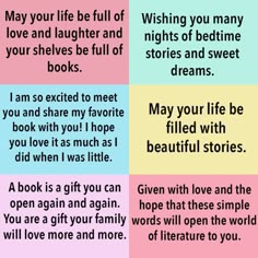 four different types of books with the words'may your life be full of love and laughter