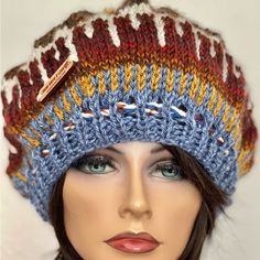 I Designed And Hand Knitted This Hat, Slouch, Beret, Beanie. Multicolors Hand Knitted In Fair-Idle Style Multi Patterns. Braided Tie Around The Bottom Of The Hat Allows Adjustable Fit With Natural Wood Bead And Tassel On Ends. Top Of The Hat Has A Matching Tassel. Relaxed Fit & Very Roomy. See All Of My Original Four Seasons Fine Hand Knits Listed Under “Hand Knits 2 Love” In My Boutique: Poshmark.Com/Closet/Soheyla Brown Bohemian Beanie One Size, Bohemian Blue Hand-knitted Crochet Hat, One Size Blue Bohemian Crochet Hat, Bohemian Brown Knitted Beanie, Bohemian Blue Knitted Hat, Bohemian Brown Yarn Beanie, Blue Bohemian Beanie Hat, Bohemian Brown Beanie, Bad Hair Day Hat