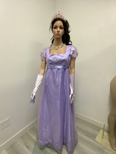 Beautiful  Lavender embroidered organza dress, perfect for a regency ball or tea party very elegant..Please not it takes me 5-8 business days to produce and ship your dress after order is placed . THERE IS NO RETURNS OR EXCHANGES ACCEPTED  PLEASE BE SURE TO CHECK THE MEASUREMENTS ON THE BOTTOM OF THE DESCRIPTION. If for any reason the measurements don't  match with yours be sure to provide to me at the time of order. PLEASE NOTE COLOR MAY BE A LITTLE DIFFERENT ONCE YOU SEE IT, If measurements are not provided at the time of purchase we will send the dress with the measurements provided here on the listing PLEASE ADVISE OF THAT SMALL / BUST / Length                  32-34    44 MED   /    36-38 /  46 LARGE /. 40-42/ under bust 38 and length 47" The small dress is made with a size 10 pattern Embroidered Organza Dress, Regency Era Fashion, Regency Dress, Organza Dress, Regency Era, Small Dress, Types Of Dresses, Historical Dresses, Empire Waist