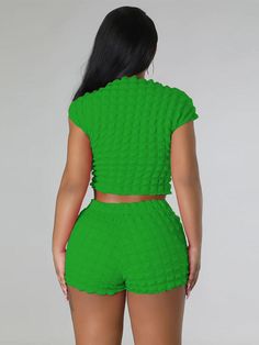 Material:90-95% Polyester.Features:Short sleeve. bodycon. ruched. solid color. crop top. high waist. sexy. two-piece outfits.Style: Clubwear Bodycon Tops, Short Sleeve Crop Top, Vacation Club, Short Sleeve Cropped Top, Long Sleeve Bodycon, Shorts Set, Tops For Leggings, Black N Yellow, Short Sets