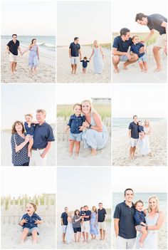 a family poses on the beach for pictures