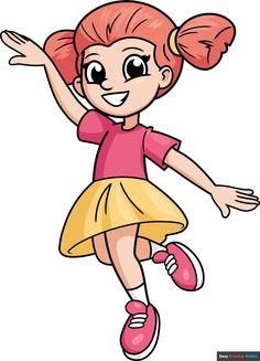 a cartoon girl jumping up in the air