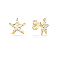 41813 - 14K Yellow Gold - Starfish Stud Earrings Yellow Gold Starfish Earrings For Gift, 14k Gold Star-shaped White Gold Earrings, 14k White Gold Star Earrings, Formal Star-shaped Fine Jewelry Earrings, Fine Jewelry Star Earrings For Anniversary, Fine Jewelry Star-shaped Earrings For Anniversary, Star-shaped Fine Jewelry Earrings For Anniversary, Yellow Gold Star Earrings, Yellow Gold Star Diamond Earrings For Anniversary