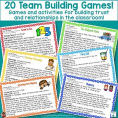 the 20 team building games and activities for students to use on their classroom workbook