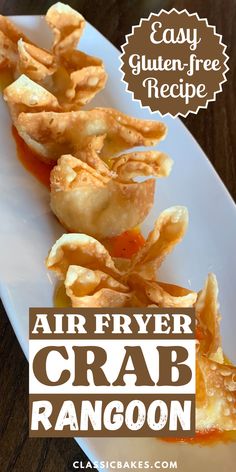 an air fryer crab rangoon on a white plate with the title easy gluen free recipe