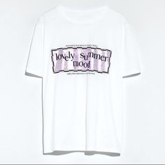 Zara Graphic Tee New With Tags Size: Xl Soft Cotton Tshirt With Iridescent Graphic On Front. Oversized Tshirts · Zara ·, Zara White Graphic Tee, Zara Text Print T-shirt For Summer, Zara Tshirt, Zara Cotton T-shirt With Graphic Print, Zara Graphic Tee Cotton T-shirt, Summer Mood, Zara Tops, Color Purple