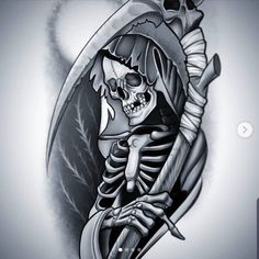 a skeleton holding a knife in its hand