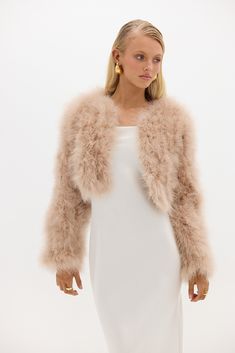 Outer Satin, Feather Jacket, Fur Jackets, Ostrich Feathers, Fur Fashion, Crop Jacket, Fur Jacket, Our World, Bridal Wear