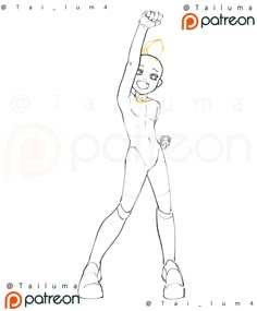 a drawing of a person with one arm raised