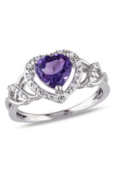 Diamonds frame an elegant heart shaped amethyst that crowns this dazzling ring. 0.41" band width Sterling silver/amethyst/diamond Imported Heart Shaped Amethyst, Amethyst Heart, Diamond Frame, Silver Diamonds, Womens Jewelry Rings, Rings Statement, Sapphire Ring, Nordstrom Rack, Heart Ring