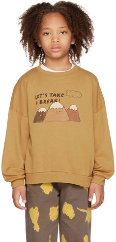 Long sleeve BCI-certified organic cotton fleece sweatshirt. Graphics and text printed at chest. · Rib knit crewneck collar, cuffs, and hem · Machine wash Model measures 49” / 124.5 cm tall and wears size 7/8Y. Supplier color: Camel Size: child's height 1Y: 33.25 / 84.5 cm 2Y: 35.75 / 91 cm 3Y: 38.5 / 98 cm 4Y: 41.25 / 105 cm 5/6Y: 46.75 / 118.5 cm 7/8Y: 52.25 / 132.5 cm 9/10Y: 55.25 / 140.5 cm 11/12Y: 58.5 / 148.5 cm Casual Long Sleeve Sweats In Organic Cotton, Organic Cotton Winter Sweatshirt With Long Sleeves, Winter Long Sleeve Organic Cotton Sweatshirt, Organic Cotton Crew Neck Sweatshirt For Winter, Organic Cotton Crew Neck Sweatshirt For Fall, Winter Organic Cotton Crew Neck Sweatshirt, Organic Cotton Long Sleeve Sweatshirt With Letter Print, Long Sleeve Organic Cotton Sweatshirt With Letter Print, Oversized Organic Cotton Winter Sweatshirt