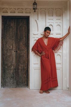 The Native dress The dress you can't take off even if you want to. This red maxi dress made in homespun cotton fabric with elements of traditional handmade needlework. Handlooms and fringes add uniqueness and sophistication to this simple outfit. The dress is easily adjustable at the waist with the help of laces, so you can make it more loose in the style of a caftan dress. Or emphasize the waistline as in our photos. A great outfit for every day. Super comfortable and cozy. »»»»»»»»»»»»»»»»»»»» Red Boho Dress, Native Dress, Red Maxi Dress, Red Maxi, Maxi Bridesmaid Dresses, Red Boho, Boho Dresses, Red Dress Maxi, Caftan Dress