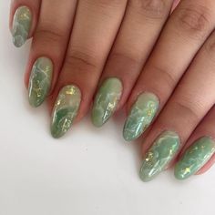 Jade Nails, Green Nail Art, Green Nail Designs, Gold Nail, Gem Nails, Crystal Nails, Prom Nails, Funky Nails, Dream Nails