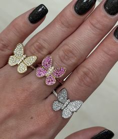 Candice Butterfly Diamond Ring – JBJ by Jill Butterfly Ring Aesthetic, Butterfly Diamond Ring, Jewelry Aesthetic, Butterfly Ring, Pink Jewelry, Fine Rings, Ring Collections, Diamond Sizes, Sapphire Diamond