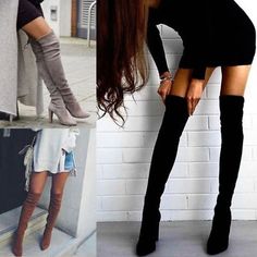 Calf circumference：about /cm. Heel Height: about 6-8 cm. Warm Boots Women, Boots Dresses, Elastic Boots, Bota Over, Running Clothing, Lace Up High Heels, Suede Leather Shoes, Fashion Scarves, Warm Boots