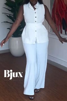 Bjux - Timeless Urban Chic: Sleeveless Two-Piece Solid Color Shirt with Buttoned Belt and Collar Sleeveless Stretch Top With Button Closure, Belt Design, Solid Color Shirt, Color Shirt, Urban Chic, Casual Streetwear, Casual Everyday, Sleeveless Shirt, Olivia Mark